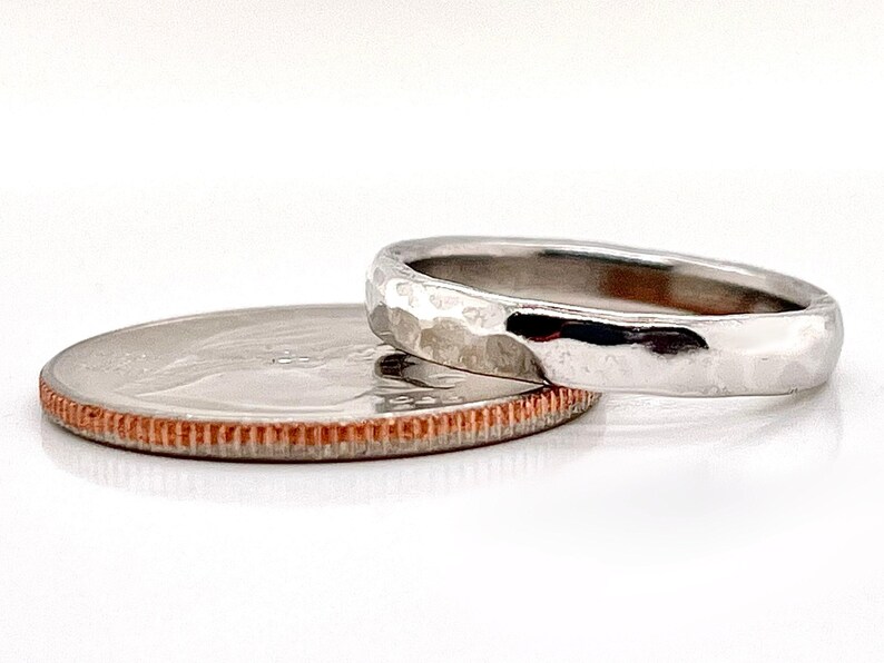 Heavy 3mm Platinum Hammered Wedding Band, Rustic 950 Platinum Ruthenium, Free Engraving image 5