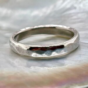 Heavy 3mm Platinum Hammered Wedding Band, Rustic 950 Platinum Ruthenium, Free Engraving image 3