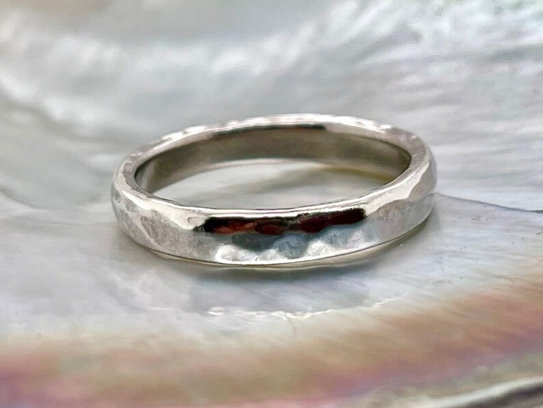 Heavy 3mm Platinum Hammered Wedding Band, Rustic 950 Platinum Ruthenium, Free Engraving image 3