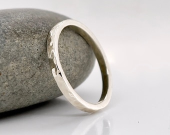 Fede nuziale in oro bianco martellato da 2 mm, anello in oro massiccio 10k, 14k e 18k