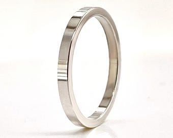 Alianza de boda minimalista de oro blanco macizo, anillo sencillo de 2 mm