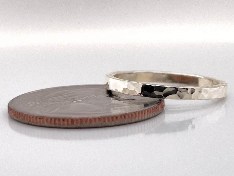 2mm Hammered White Gold Wedding Band, Solid 10k 14k 18k Gold Ring image 5