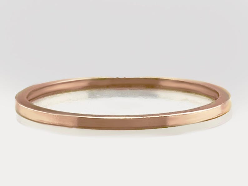 Anillo apilable de oro rosa macizo de 10 k de 1 mm - Banda cuadrada minimalista imagen 3