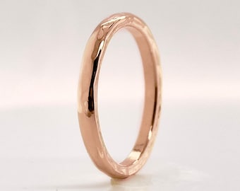 Hammered Rose Gold Wedding Band, 2mm Solid Gold Ring, Free Engraving