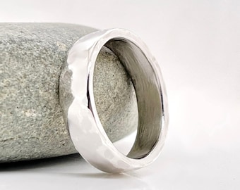 Heavy 950 4mm Platinum Ruthenium Hammered Wedding Band, Rustic Ring, Free Engraving