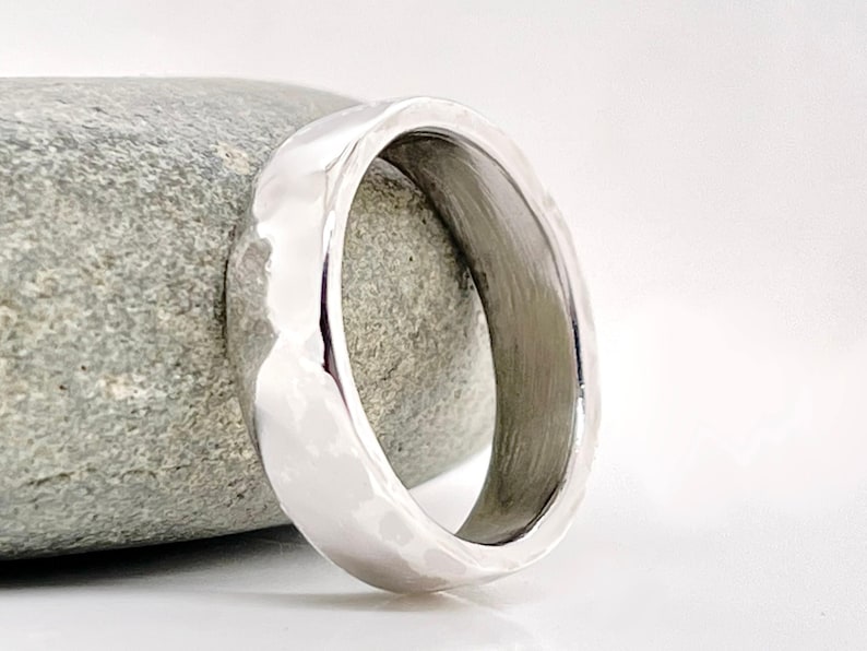 Heavy 950 4mm Platinum Ruthenium Hammered Wedding Band, Rustic Ring, Free Engraving image 1