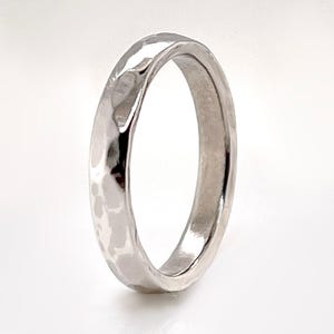 Heavy 3mm Platinum Hammered Wedding Band, Rustic 950 Platinum Ruthenium, Free Engraving image 4