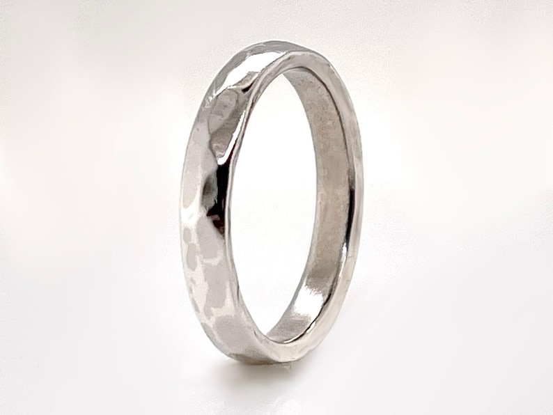 Heavy 3mm Platinum Hammered Wedding Band, Rustic 950 Platinum Ruthenium, Free Engraving image 4