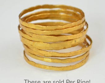 24K Gold Vermeil Stacking Ring: Hammered Super Thin Band