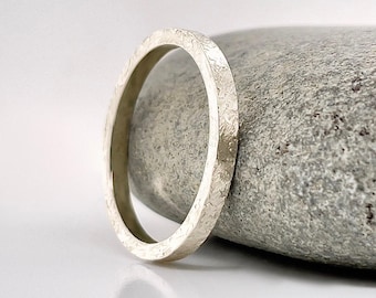 Raw Silk Platinum Wedding Band, Minimalist Ring, Free Engraving