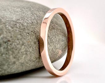 2 mm platte massief roségouden ring, minimalistische trouwring