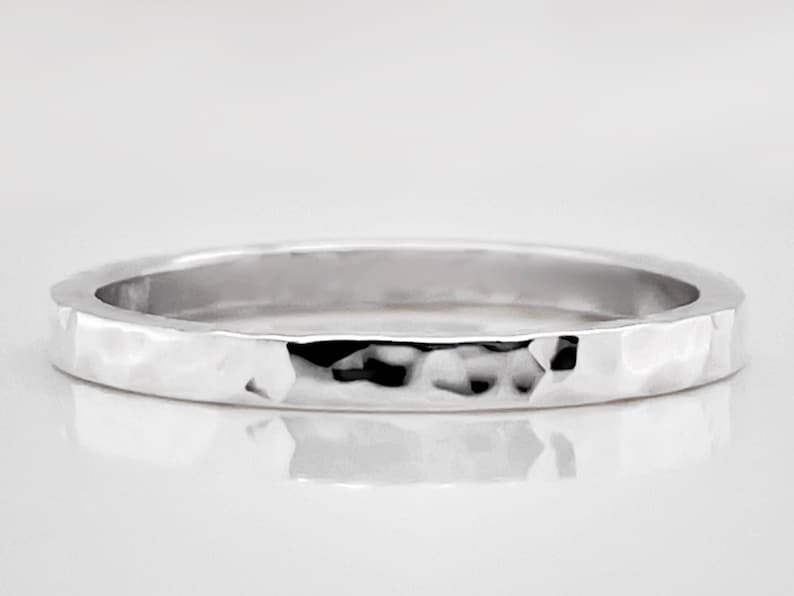 Solid 950 platinum hammered finish band, 2mm ring, Free inside ring engraving. image 3