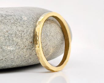Hammered Solid Gold Ring, 2mm Wedding Band, 10k-22k
