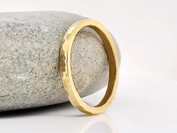 Hammered Solid Gold Ring, 2mm Wedding Band, 10k-22k