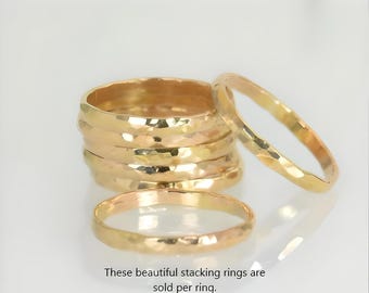 Thick 14k Gold Filled Stacking Ring, Hammered Band