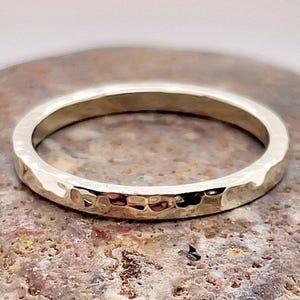 2mm Hammered White Gold Wedding Band, Solid 10k 14k 18k Gold Ring image 3