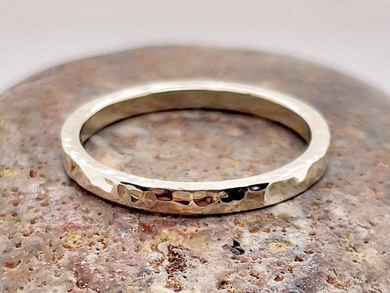 2mm Hammered White Gold Wedding Band, Solid 10k 14k 18k Gold Ring image 3
