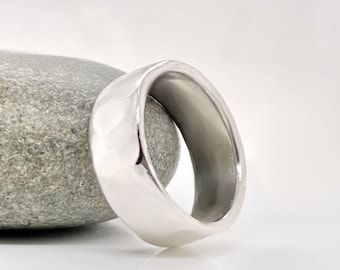 Hammered Platinum 6mm Wedding Band, Heavy Rustic Ring, Free Engraving