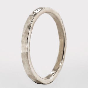 2mm Hammered White Gold Wedding Band, Solid 10k 14k 18k Gold Ring image 4
