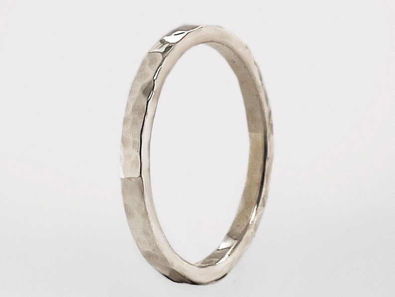 2mm Hammered White Gold Wedding Band, Solid 10k 14k 18k Gold Ring image 4