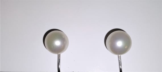 Vintage Silver Solitaire Pearl Clip On Earrings S… - image 1