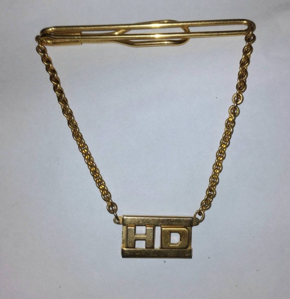 1940s Vintage Swank Gold "HD" Tie Bar. "Signed" Ha