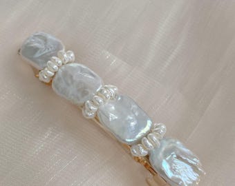 Baroque Pearl Hair Clip, Freshwater Pearl Barrette, Bridal Pearl Hair Accessory, Handmade Pearl Hair Pin, Wedding Hair Clip, Elegant Jewelry