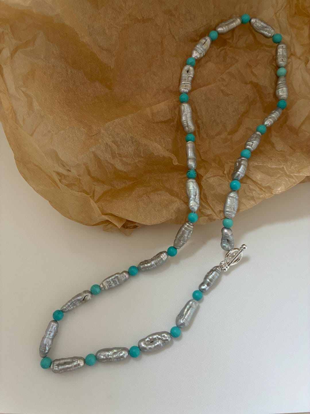 Baroque Pearl and Turquoise Necklace – Natural Freshwater Pearl Beaded ...