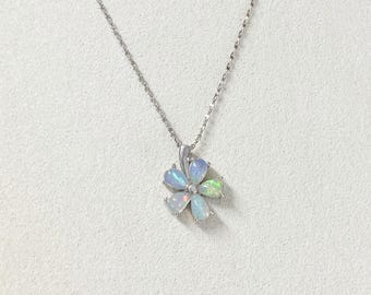 Natural Ethiopian Opal Flower Pendant Necklace | 925 Sterling Silver Dainty Necklace | October Birthstone Jewelry Gift for Her