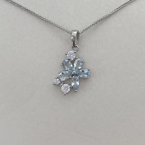 Natural Aquamarine Necklace Sterling Silver – Genuine Blue Gemstone Flower Pendant, March Birthstone Jewelry Gift for Her
