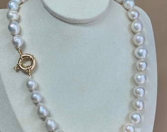 Big Baroque Freshwater Pearl Necklace with Gold Toggle Clasp – Handmade Chunky Statement Jewelry, Gift for Her