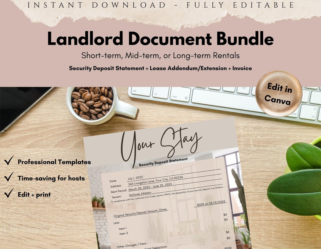 Ib Addendum Landlord Forms Bundle: Lease Addendum, Invoice, Security Deposit ...