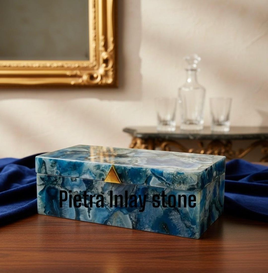 Handmade Blue Agate Jewelry Box: Natural Stone Trinket Keepsake - Etsy