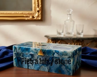 Boîte à bijoux faite main en agate bleue : bijou en pierre naturelle souvenir