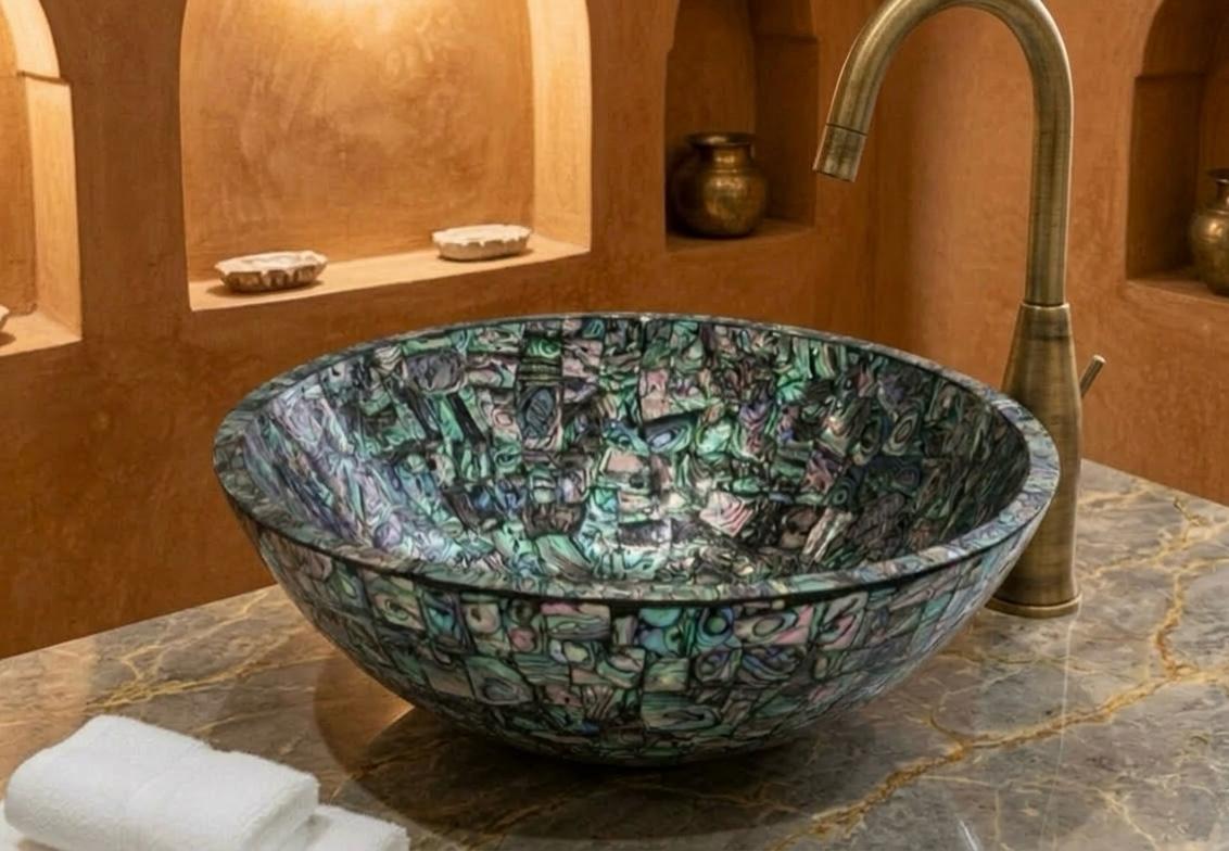 Shell Like Sink Abalone Shell Vessel Sink – Handcrafted Iridescent Gemstone Bathroom ...
