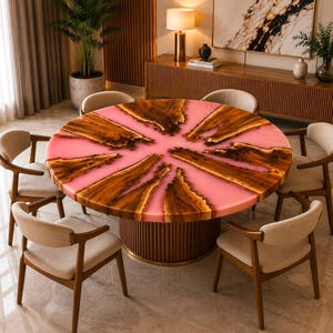 Pink  Custom Epoxy Resin Wood Table, Live Edge Dining Table, Handmade pink Table, Solid Wood Resin Table, Made to Order Furniture  Table