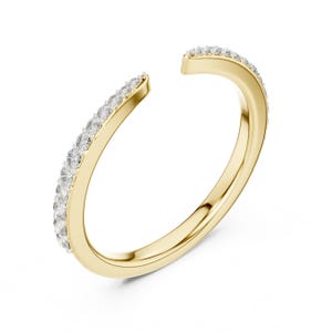 Pave Lab Diamond open manchetring, 14k gouden stapelring Eternity Gap, minimalistische trouwring, open manchetring in geel-, rosé- of witgoud