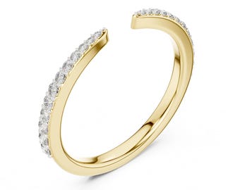 Pave Lab Diamond Open Cuff Ring, 14k Gold Stacking Eternity Gap Ring, Minimalist Wedding Band, Open Cuff Ring in Yellow, Rose, or White Gold