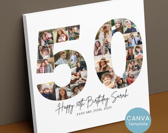 50th Birthday Photo Collage Template: Editable Milestone Gift (Digital Download)