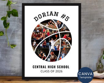 Basketball Senior Photo Collage, Team Memory Poster, Personalized Editable Template