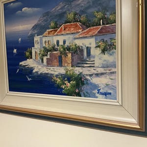 Kontogiannis Original griechisches Ölgemälde Küstendorf Meerlandschaft Unterzeichneten Gerahmt