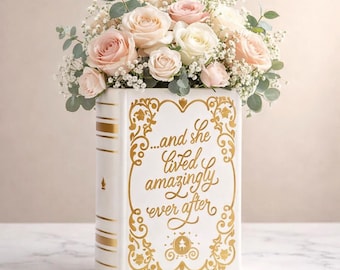 Book Vase Decorative Flower Vase, Literary Book Style Vase, Ceramic Home Decor, Book Lover Gift