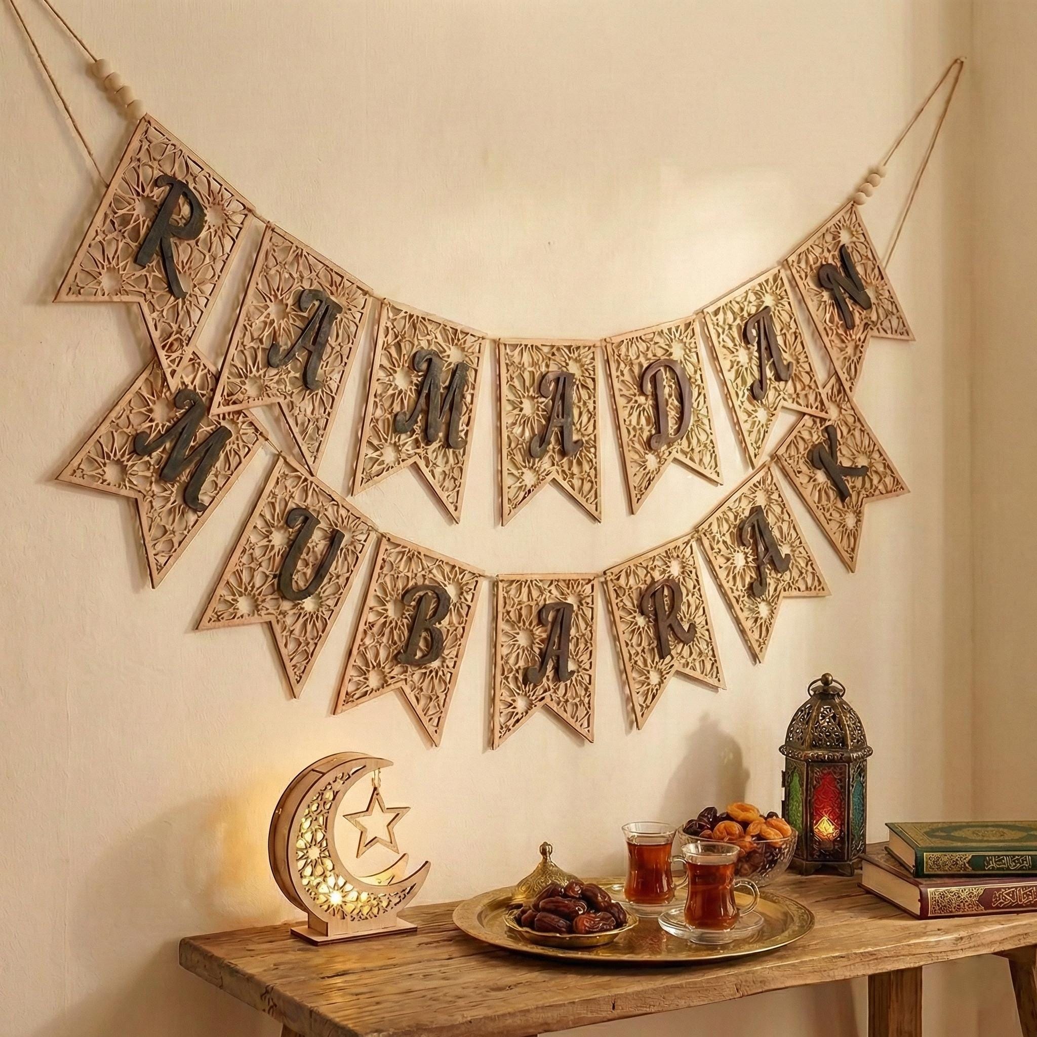 Ramadan Mubarak Slinger Eid Decoraties, Glanzende Gouden Ster Maan Lantaarn Opknoping Streamer Banners Ramadan Hangende Decoraties voor Islam Festival Feestbenodigdheden, Ramadan Kareem Decor