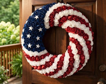4th of July Wreath Patriotic USA Flag Wreath for Front Door American Flag Door Hanger 250 Independence Day Decor Red White Blue Wreath