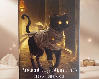 Ancient Egyptian Cats Oracle Deck • Bastet Mysticism, Black Cat Guidance (50 Cards + Guidebooklet)