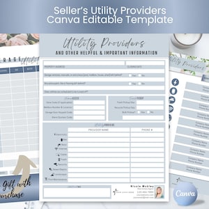 Listing Agent Utility Providers List, Editable Realtor Tool, Seller Utilities Information, New Home Buyer Info, Digital Download Template