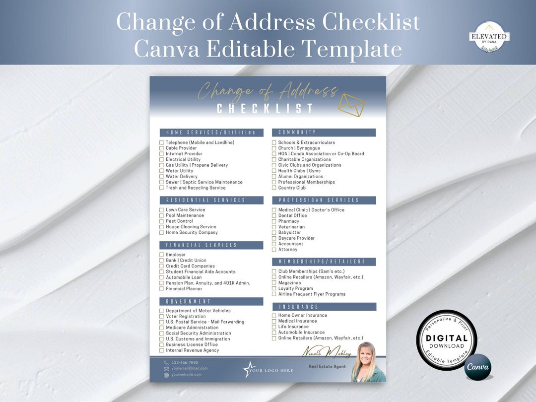 Change of Address Checklist for Clients, Realtor Marketing Handout ...