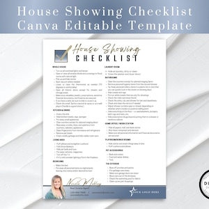 以下が含まれることがあります： 青と白のデザインの、印刷可能な「ハウスショーイングチェックリスト」テンプレート。チェックリストには、家全体、ランドリー、バスルームなどのセクションが含まれています。Canva編集可能なテンプレートは、デジタルダウンロードで利用できます。
