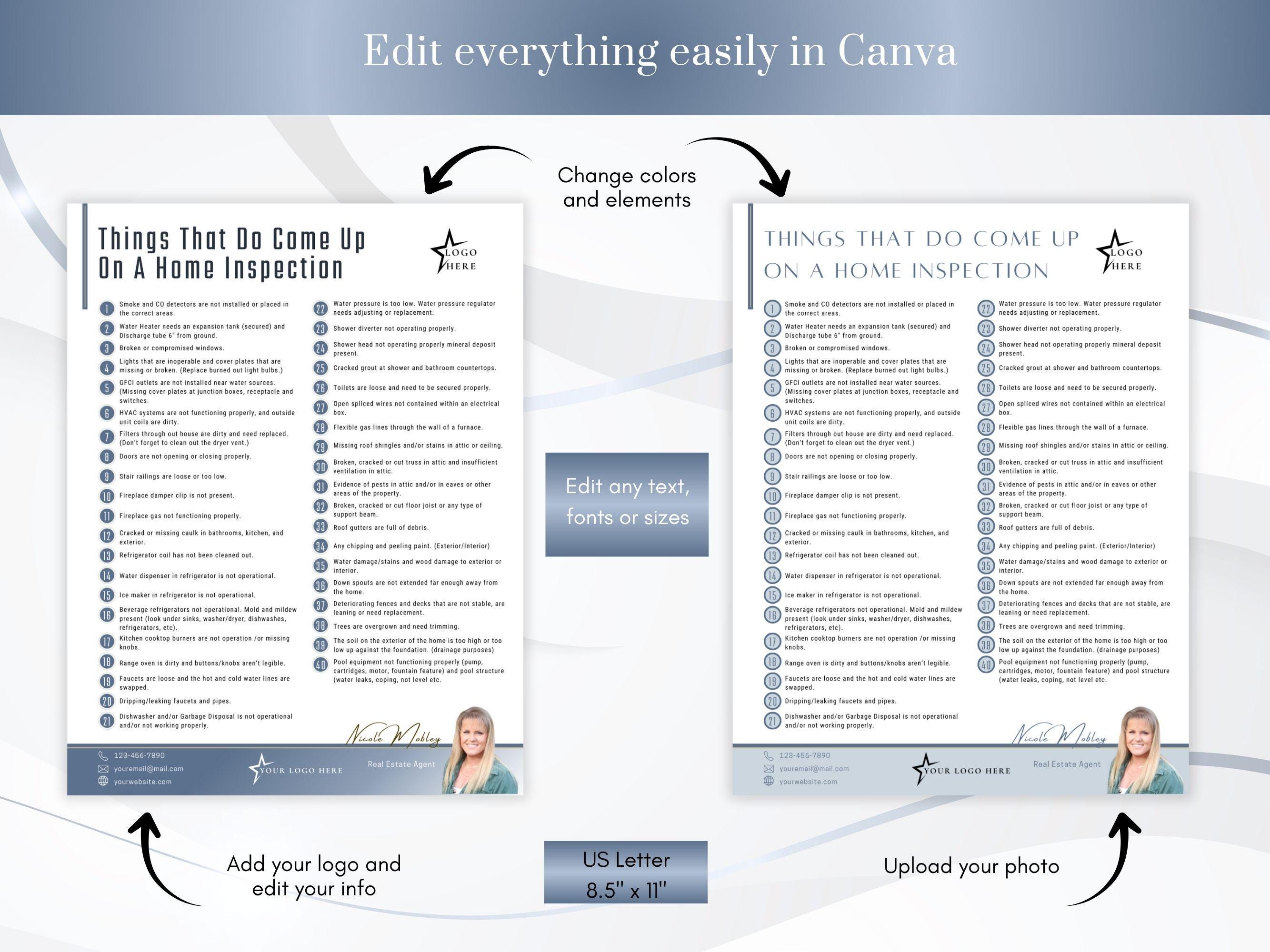 Real Estate Home Inspection Guide, Customizable Buyer & Seller ...