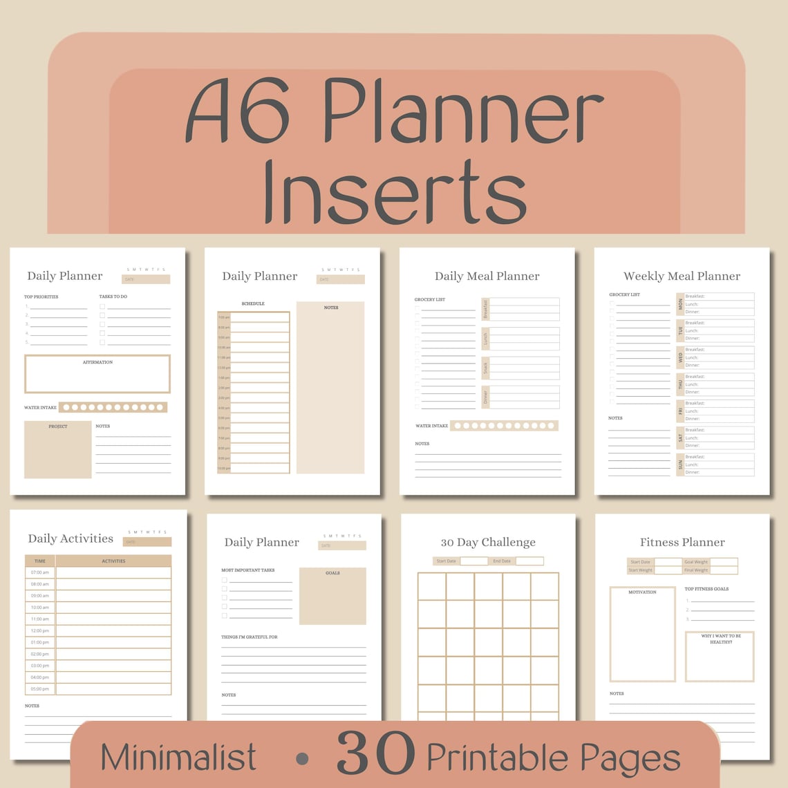 A6 Planner Inserts, Personal Planner, Daily Planner Bundle, Calendar